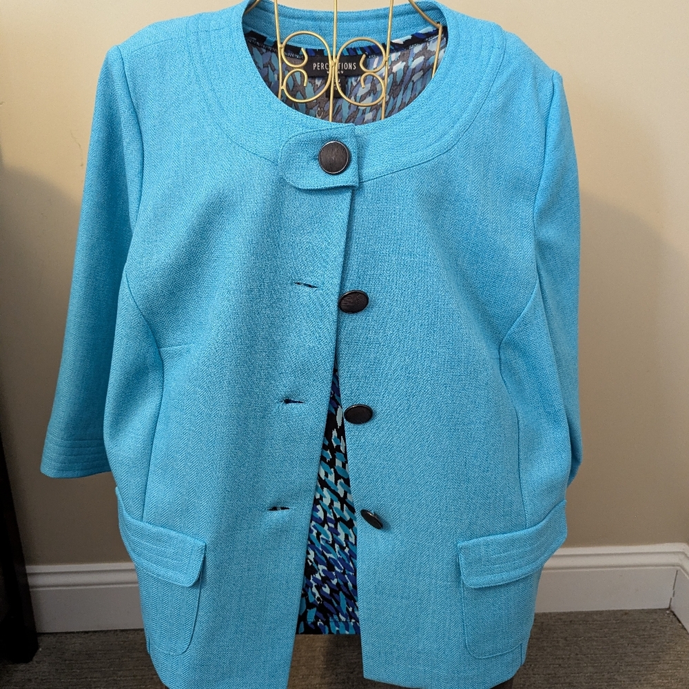 Perceptions Blue Women's Jacket Set - Picture 4 of 5